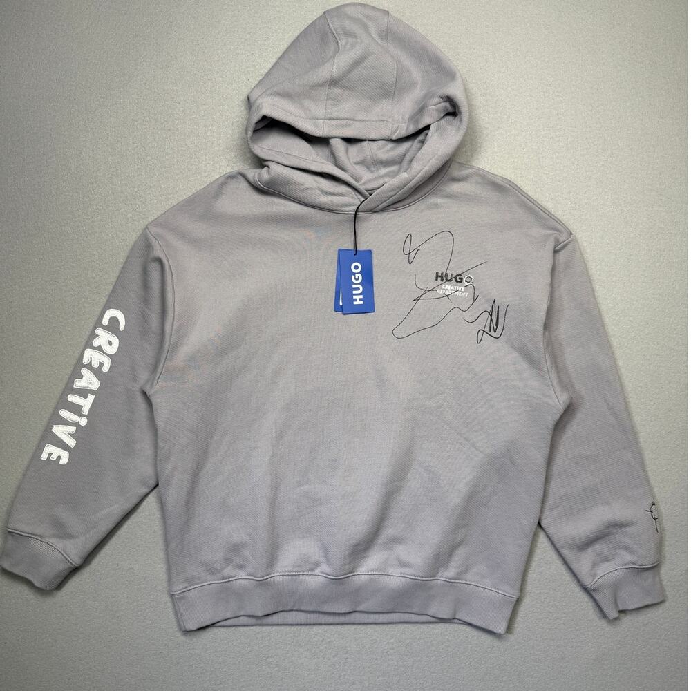 Hugo Boss Men's Nedimo Relaxed Fit Long Sleeve Logo Hoodie grey Large $128